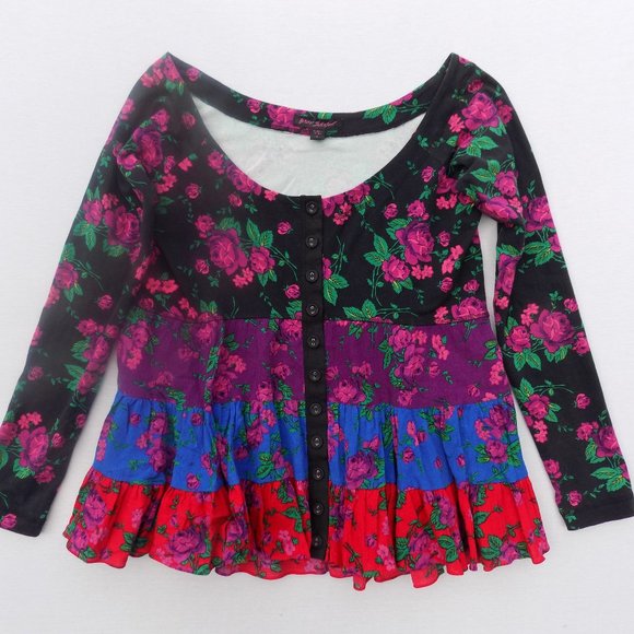 Betsey Johnson Floral Blouse - Black Pink Purple Blue Red